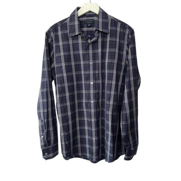 Banana Republic Non Iron Slim Fit Button Down Shirt Black Plaid Medium 15-15.5 - Picture 1 of 5